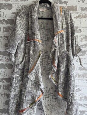 ​Paper Lace Boho Textured Cotton Knit Draped Open Cardigan Jacket Fringe Rosette